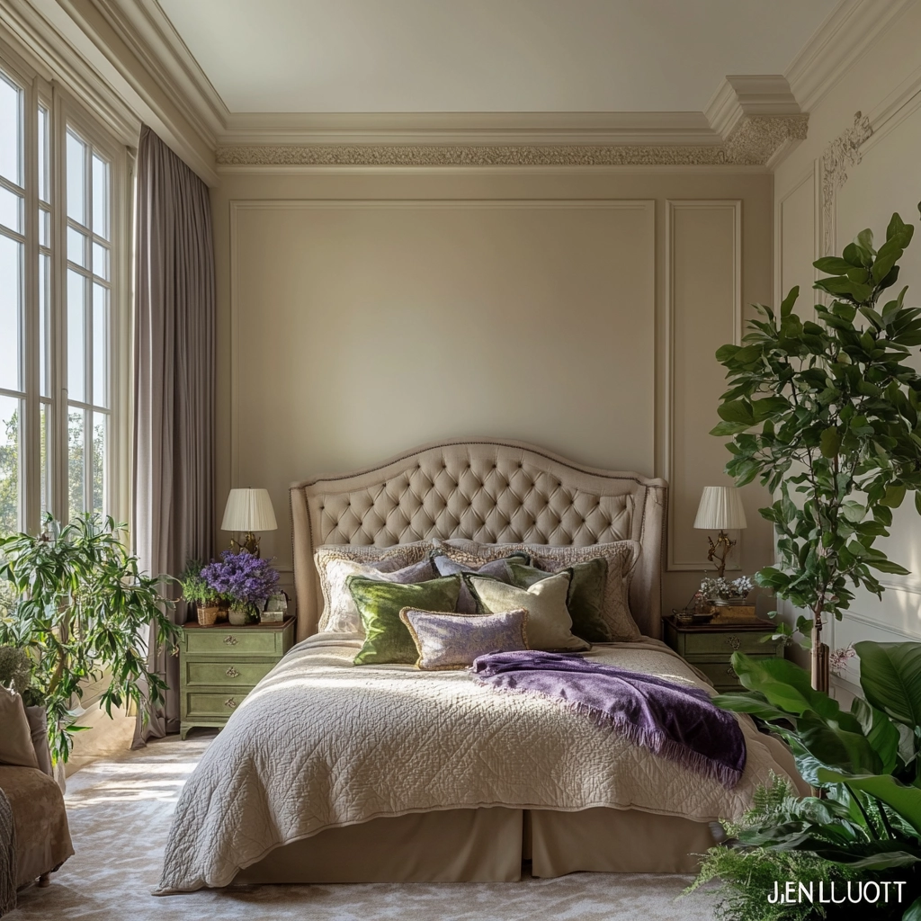 beige bedroom with plants 43