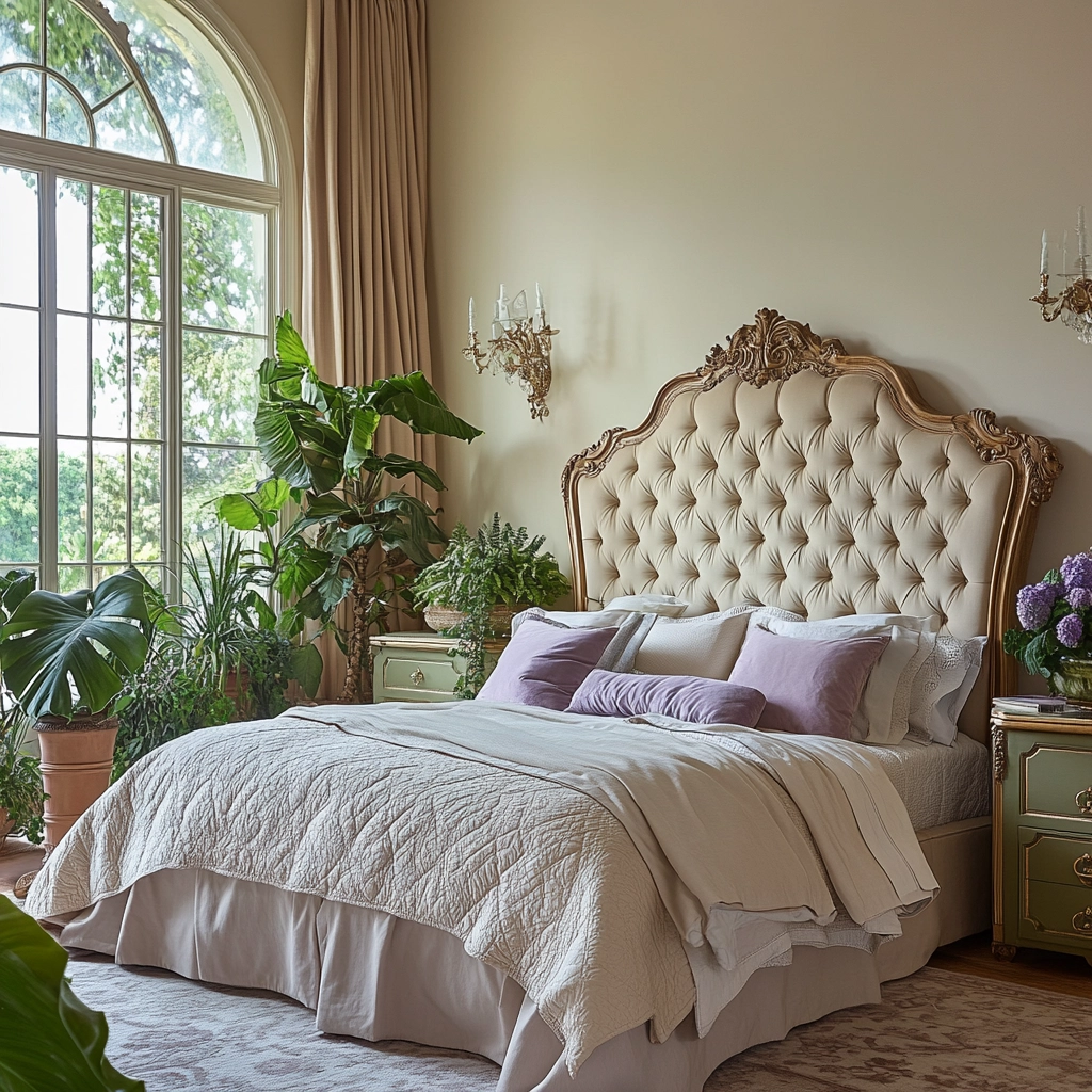 beige bedroom with plants 44