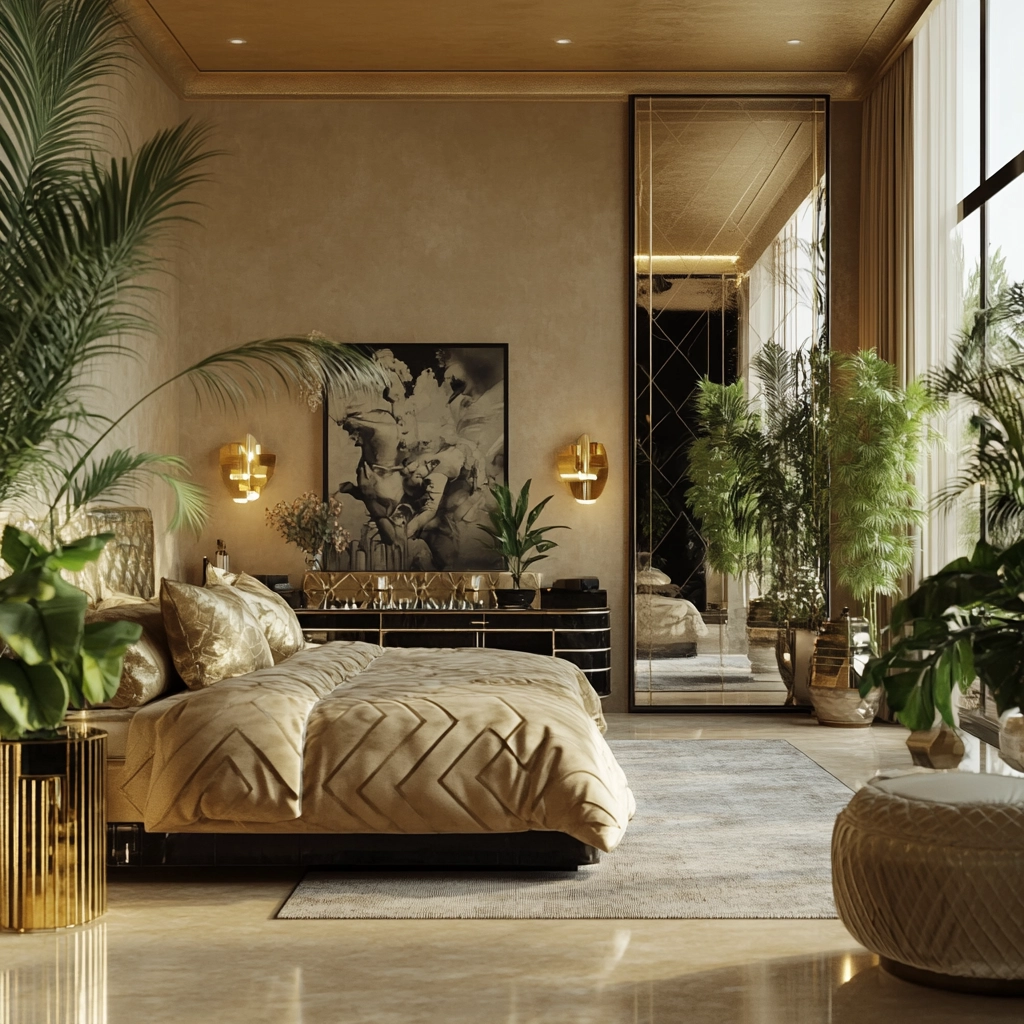 beige bedroom with plants 45