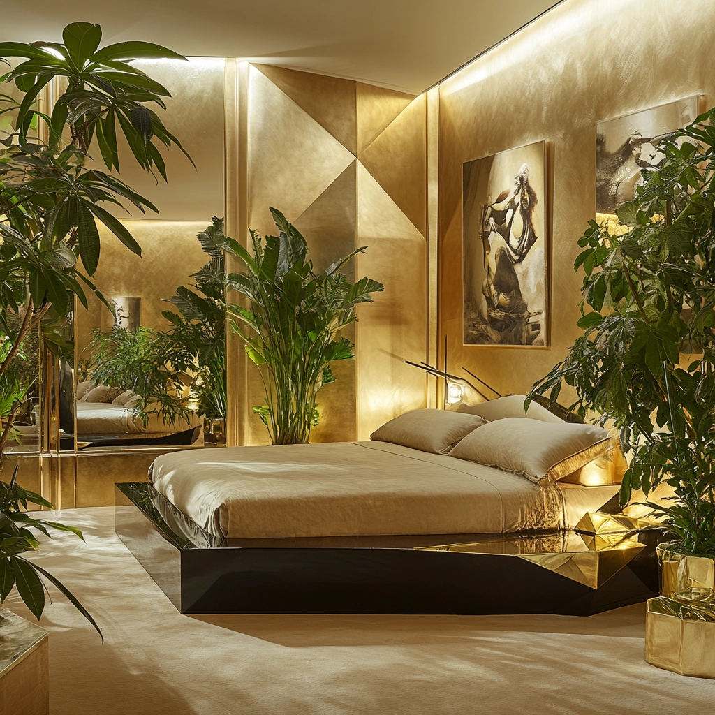 beige bedroom with plants 46