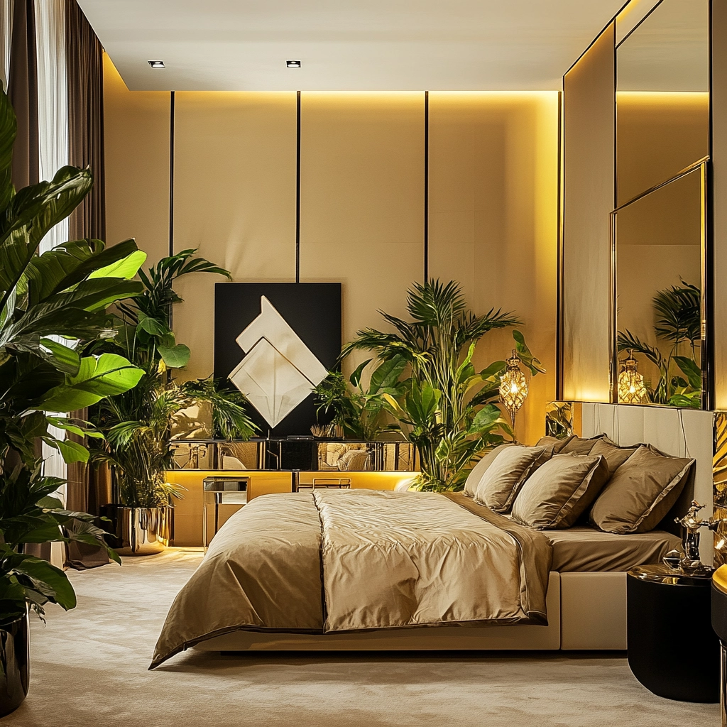 beige bedroom with plants 47