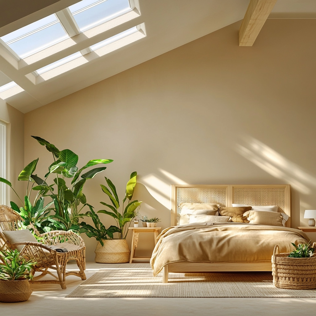 beige bedroom with plants 50