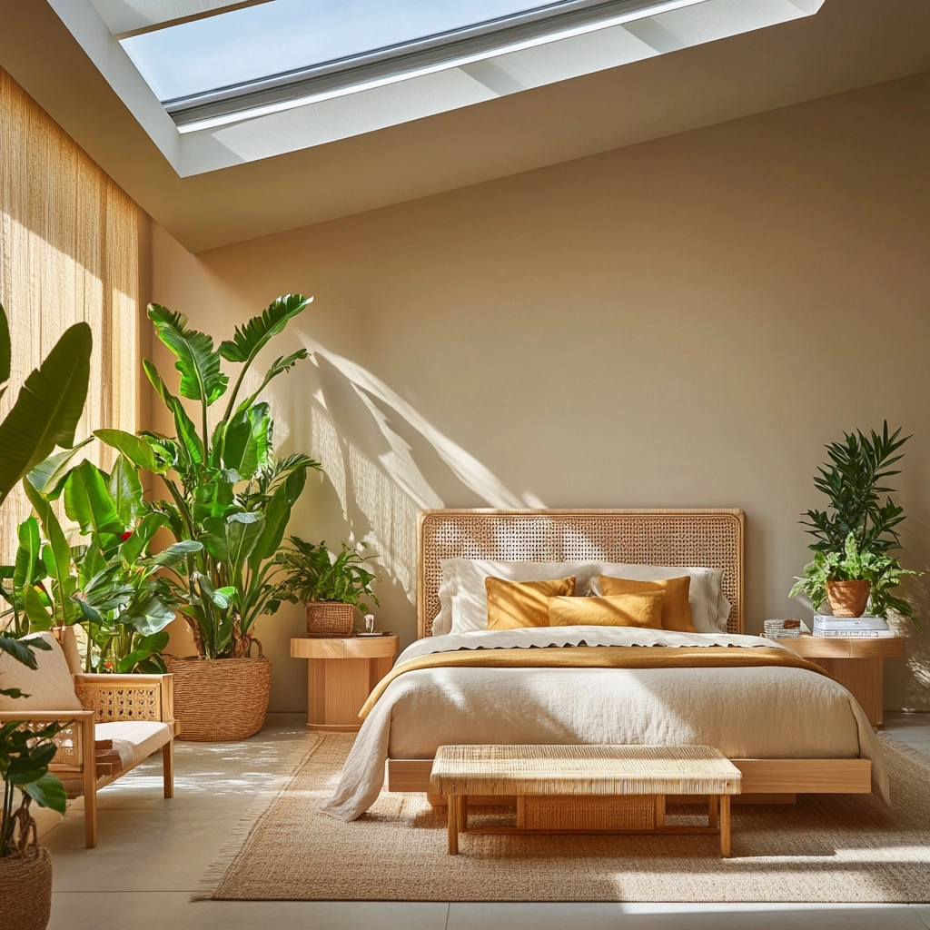 beige bedroom with plants 51