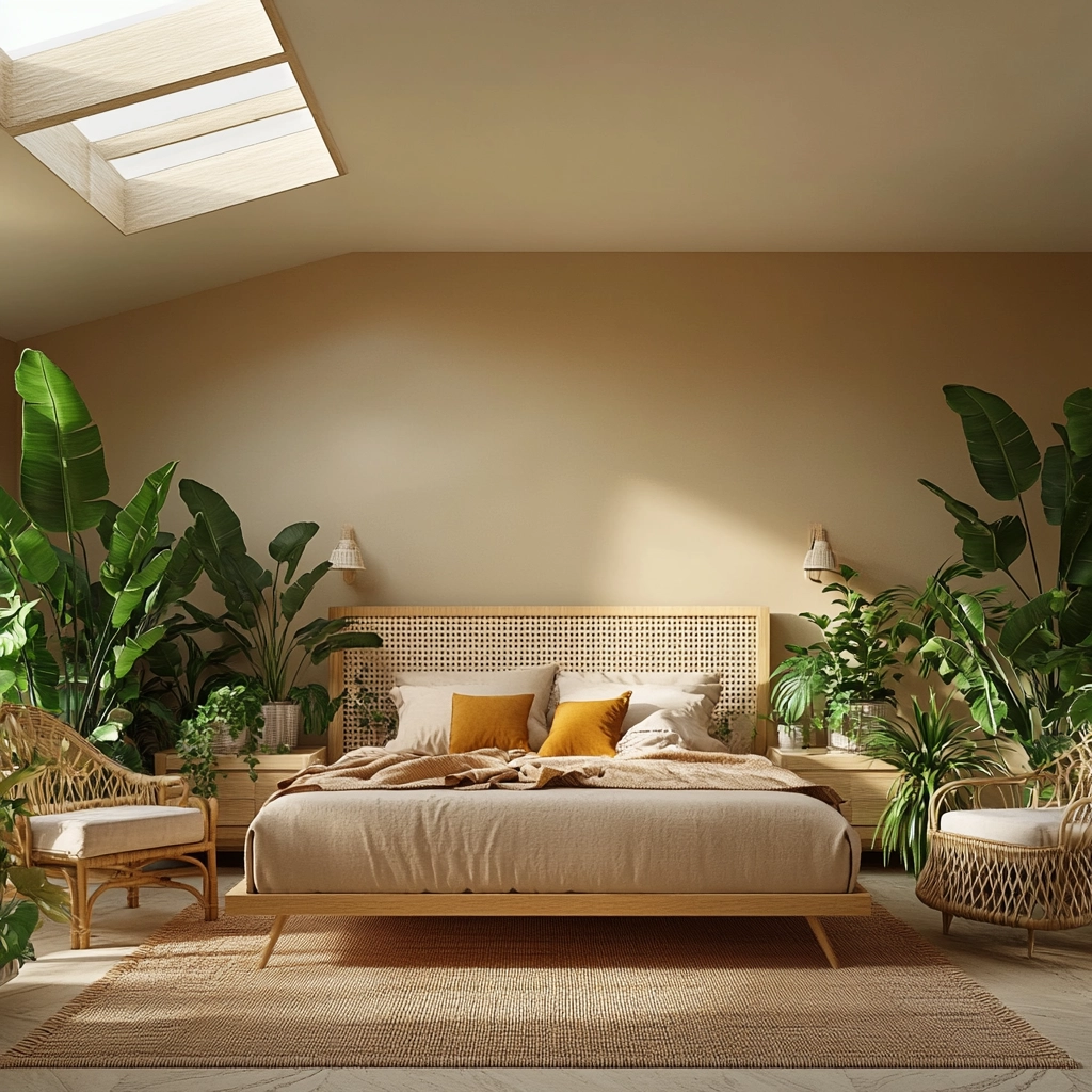 beige bedroom with plants 52