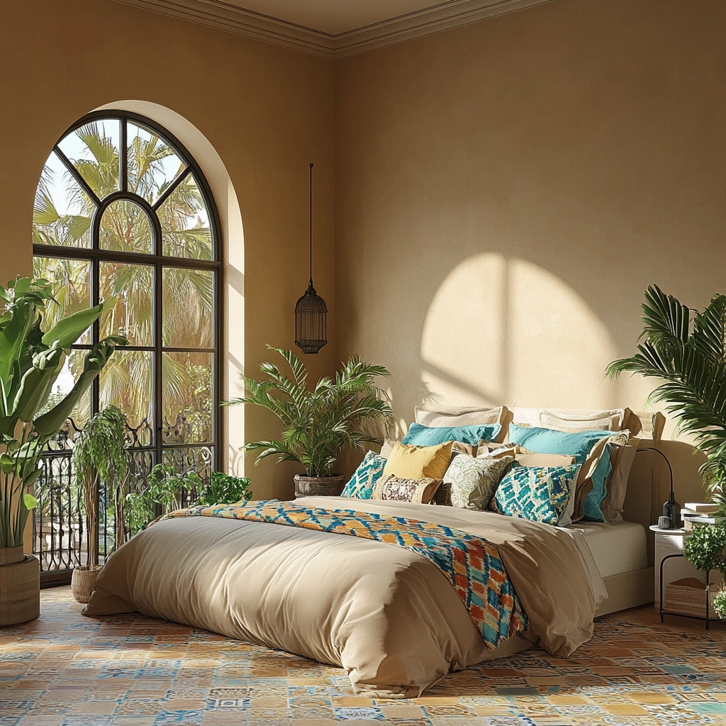 beige bedroom with plants 65