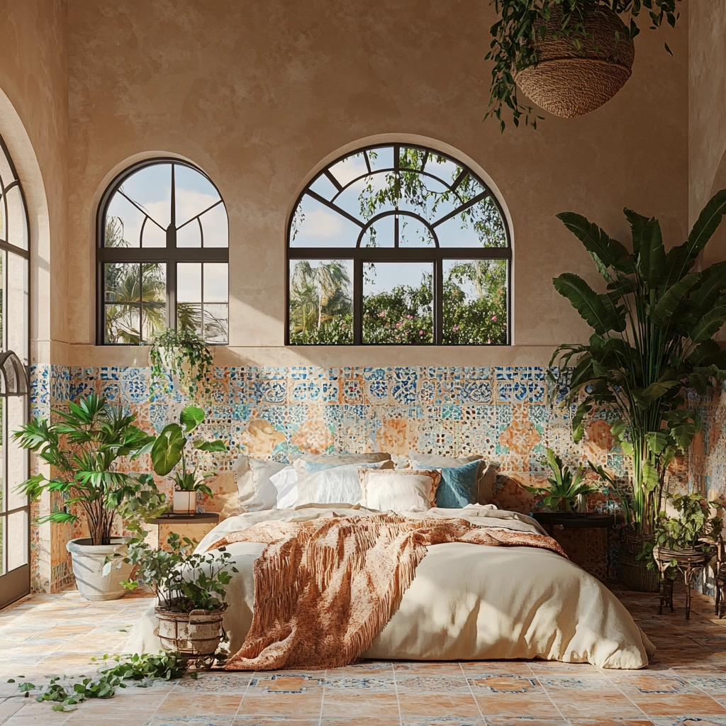 beige bedroom with plants 67