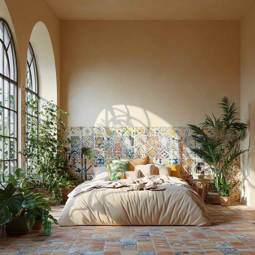 beige bedroom with plants 68