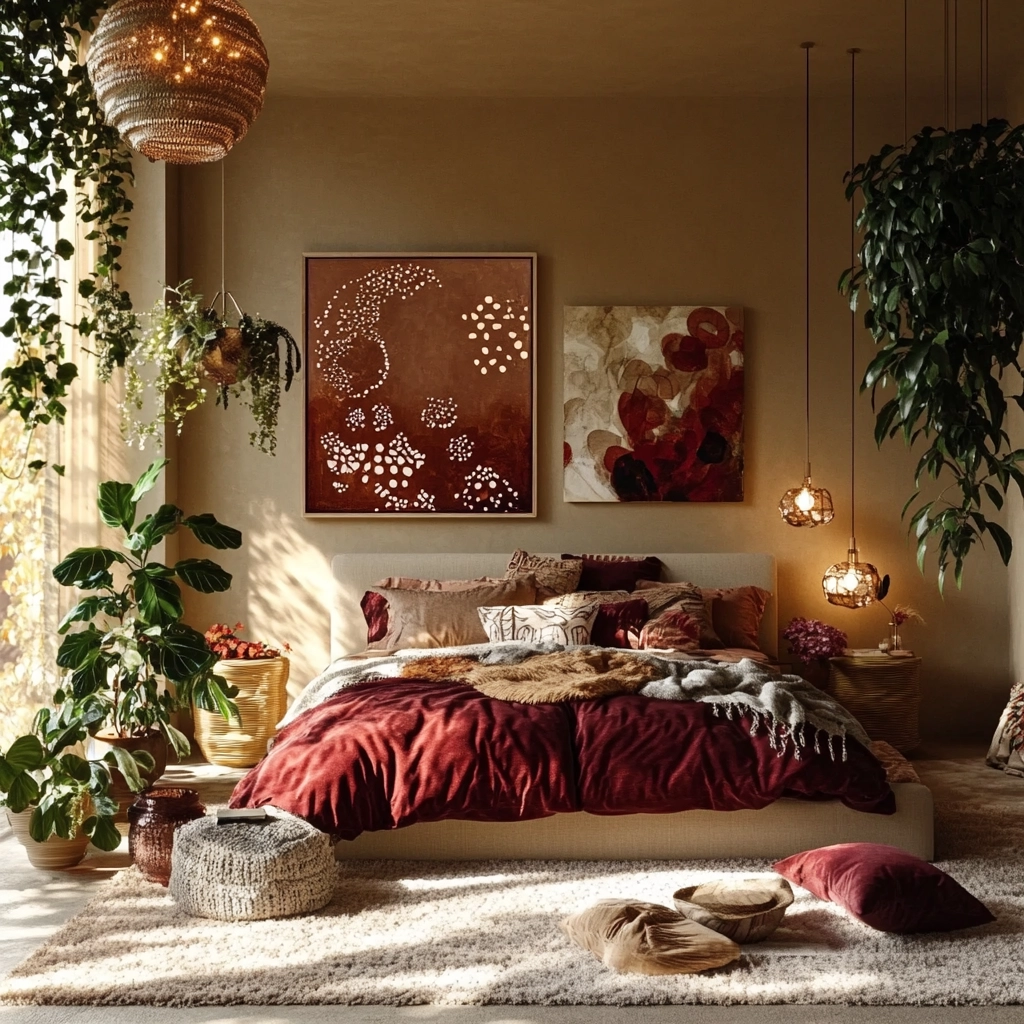 beige bedroom with plants 79