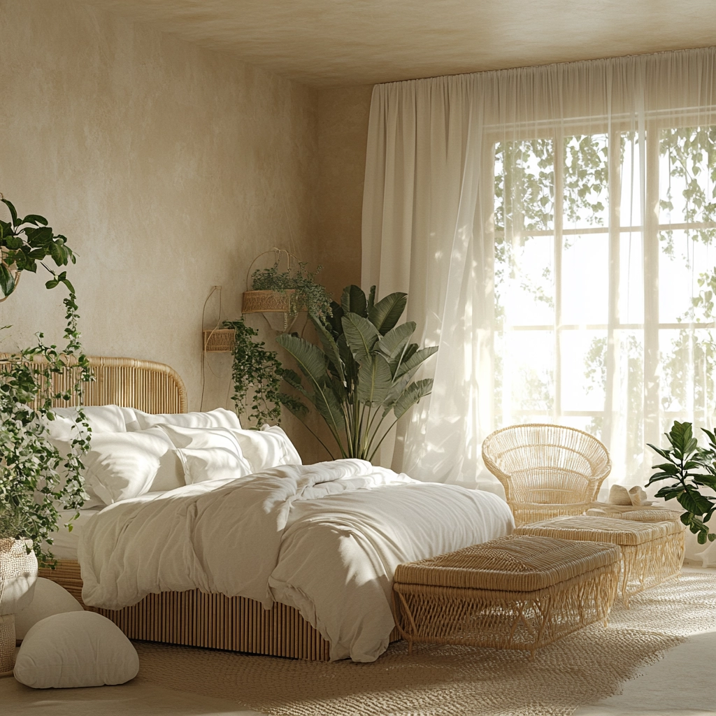beige bedroom with plants 9