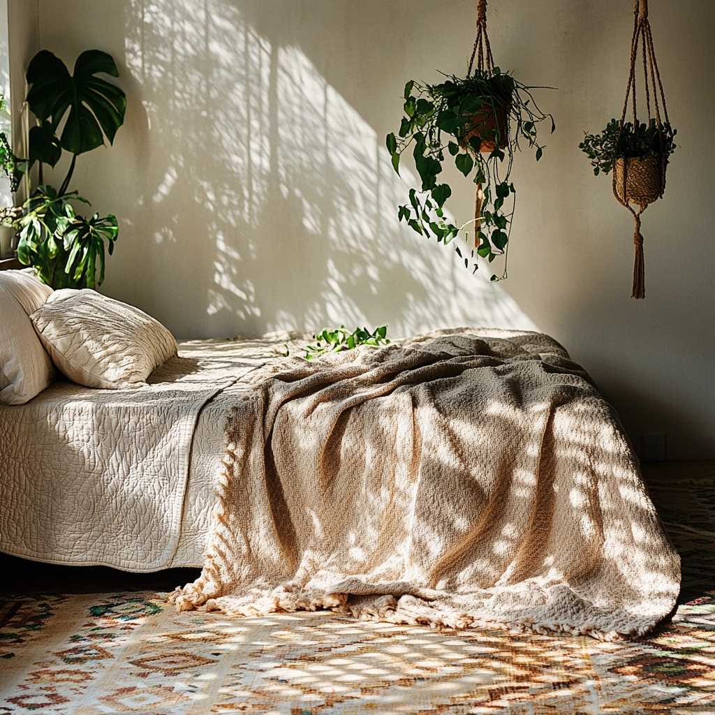 beige blanket bedroom 10