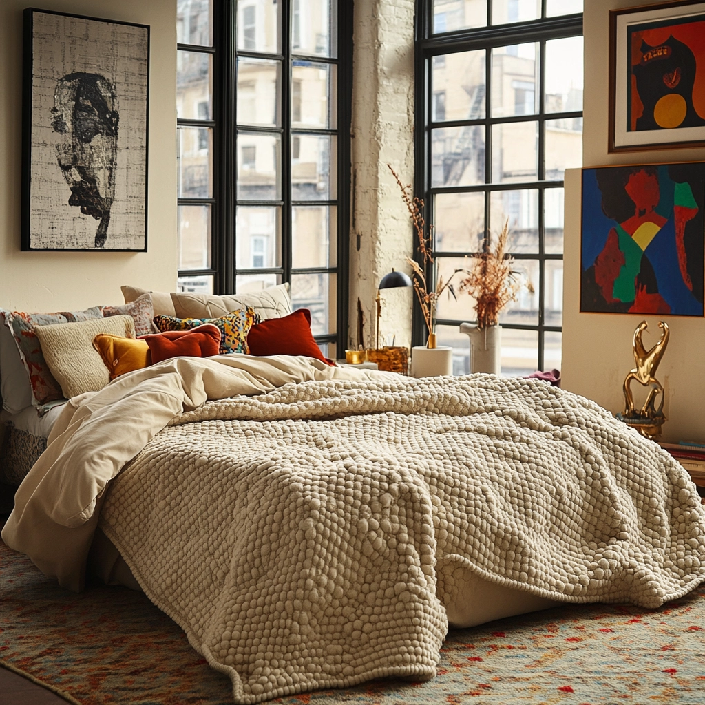 beige blanket bedroom 42