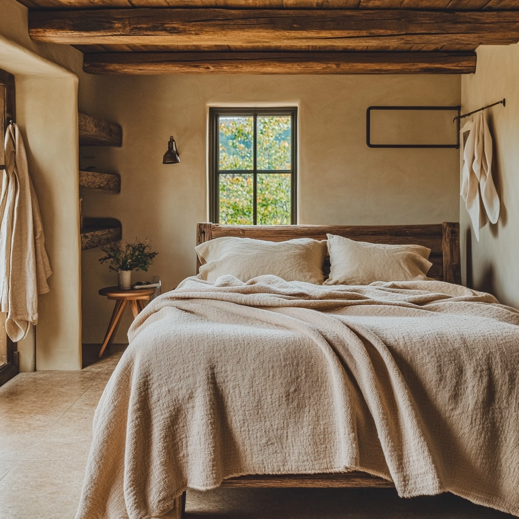 beige blanket bedroom 49