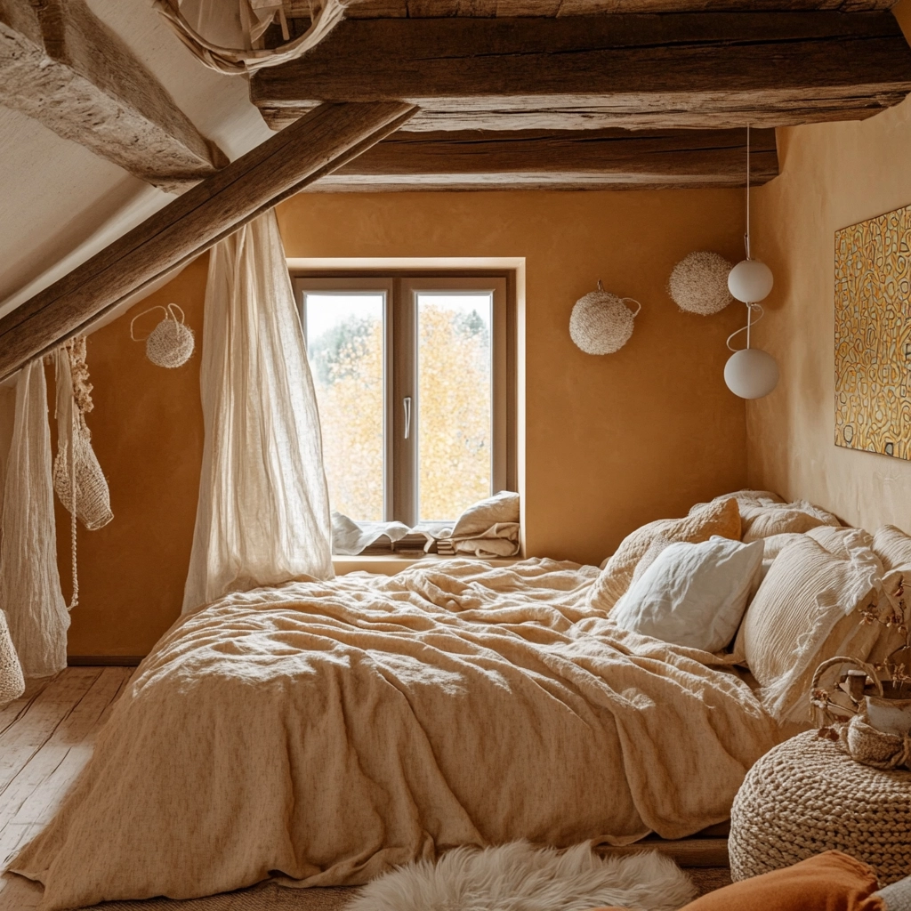 beige orange bedroom 48