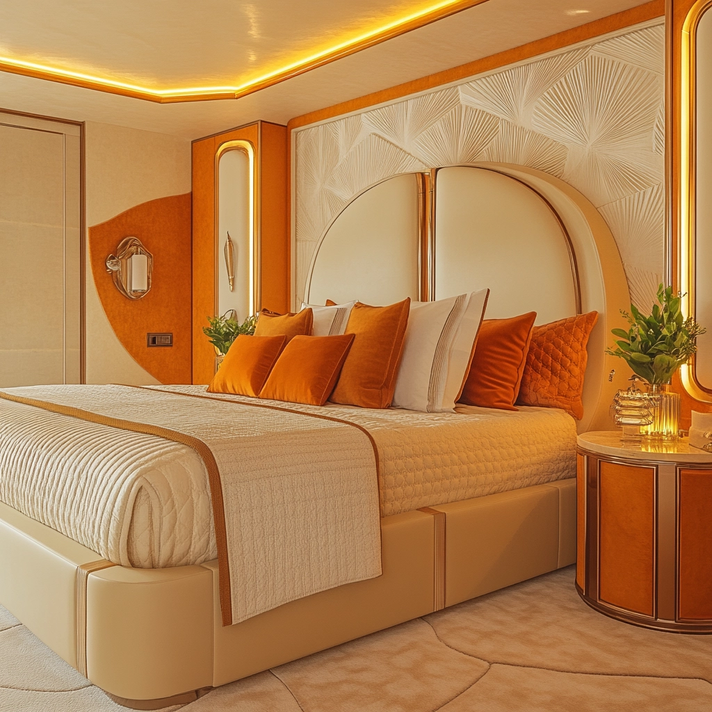 beige orange bedroom 51