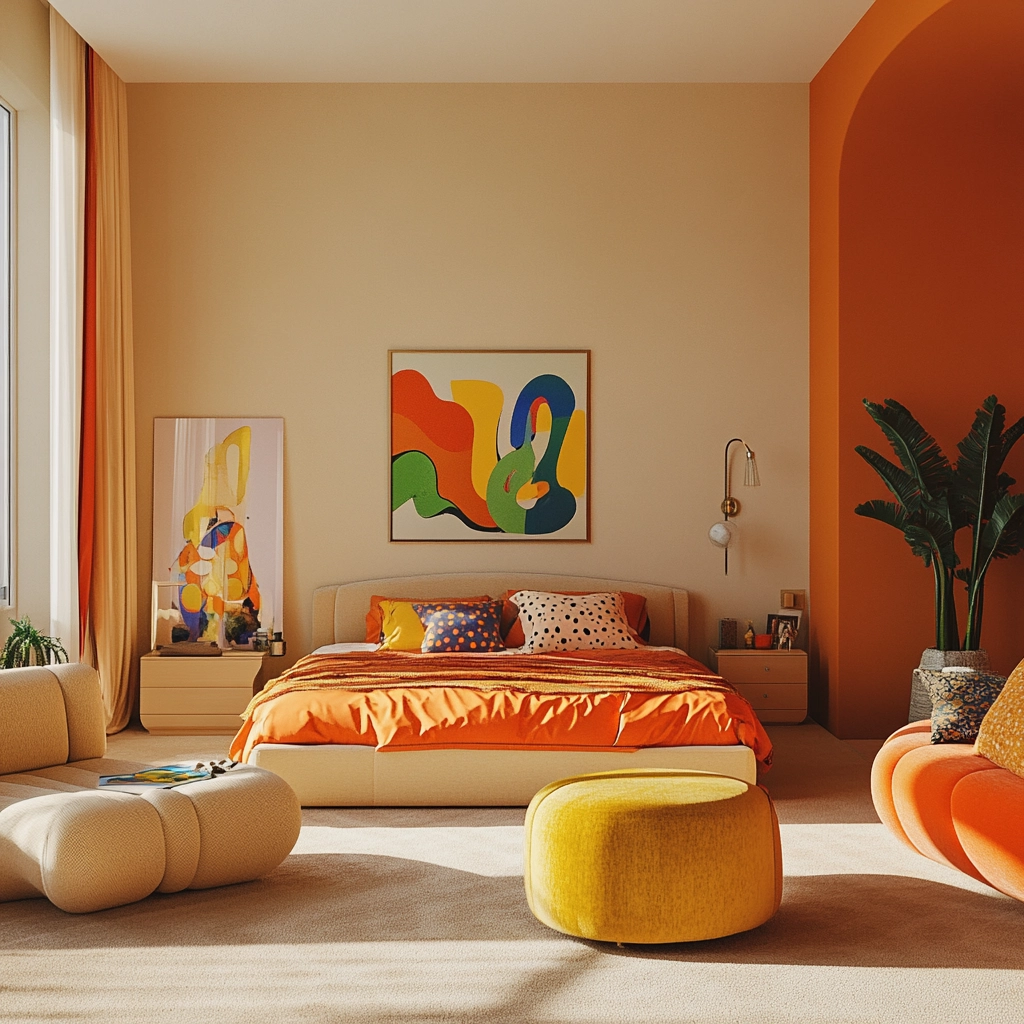 beige orange bedroom 60