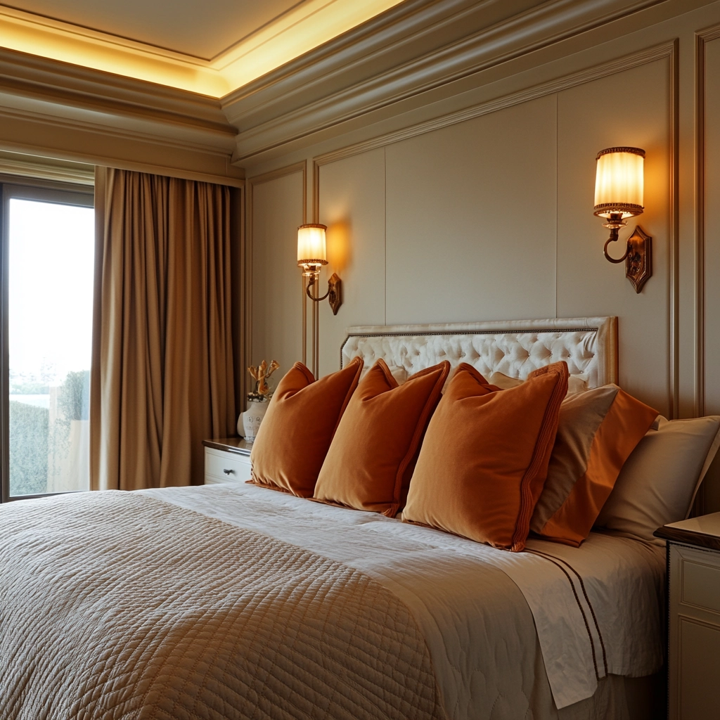 beige orange bedroom 61