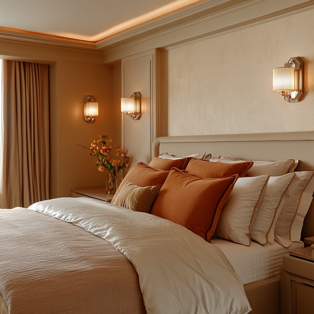 beige orange bedroom 62