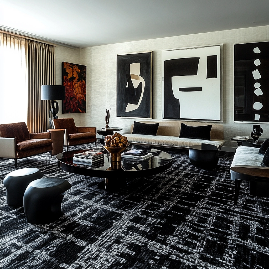 black and white carpet living room 25