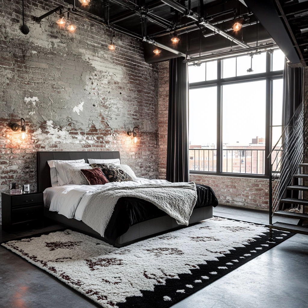 black and white rug bedroom 11