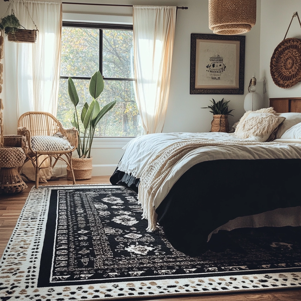 black and white rug bedroom 14