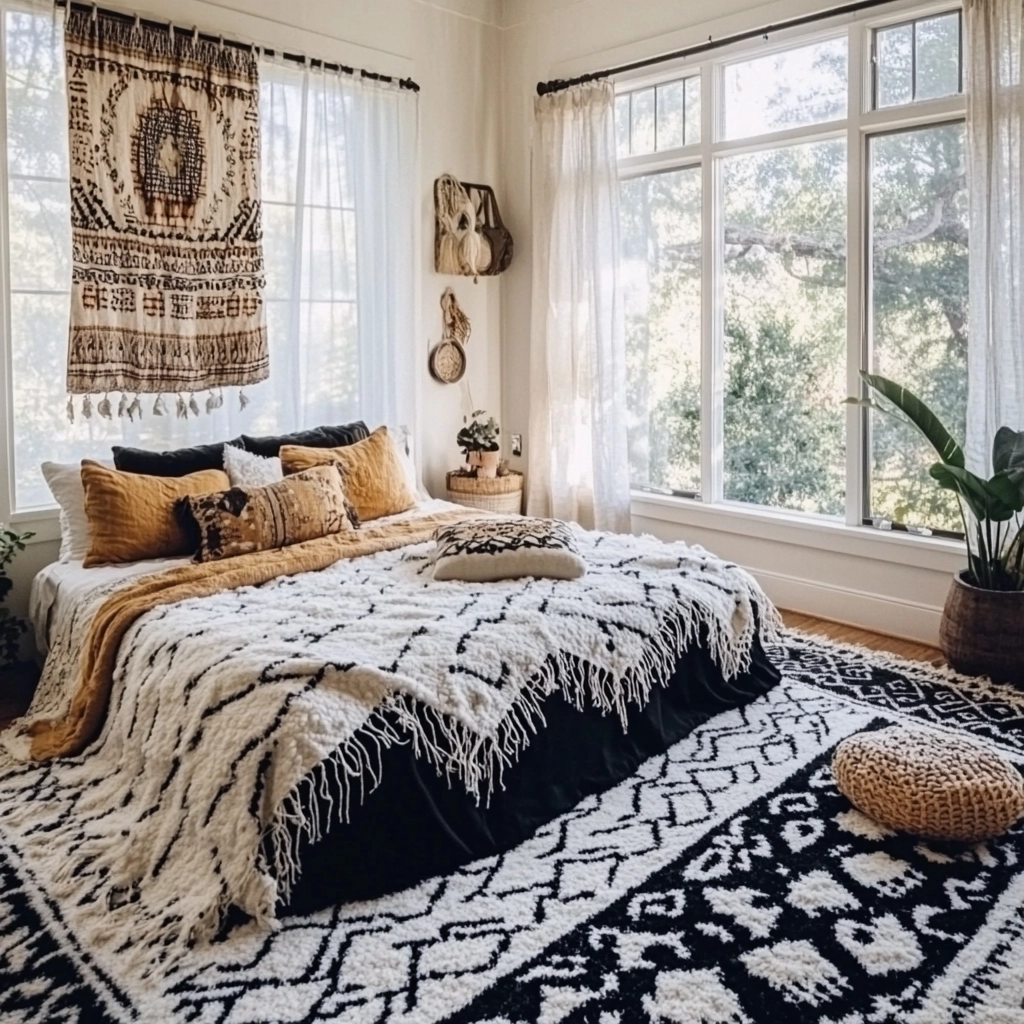 black and white rug bedroom 15