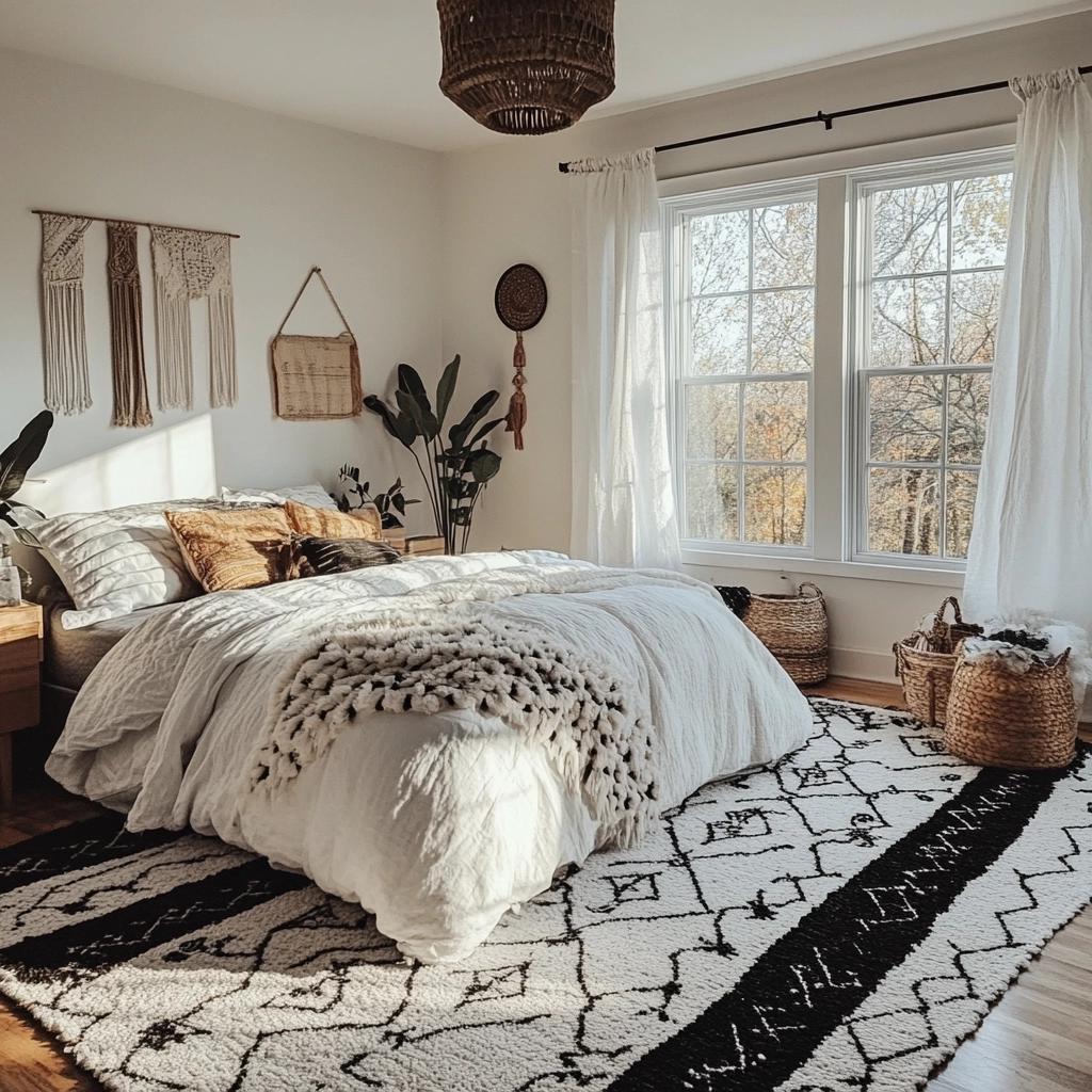 black and white rug bedroom 16