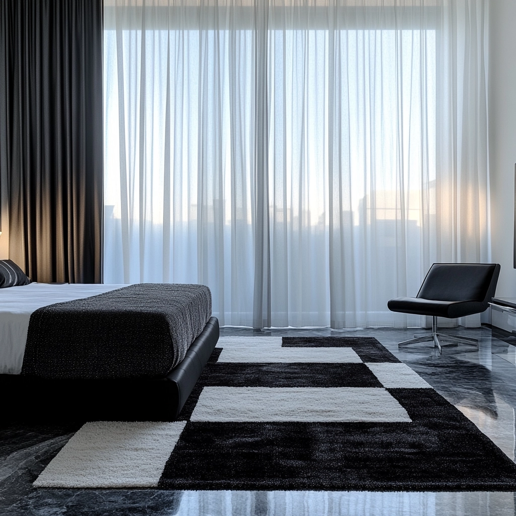 black and white rug bedroom 2