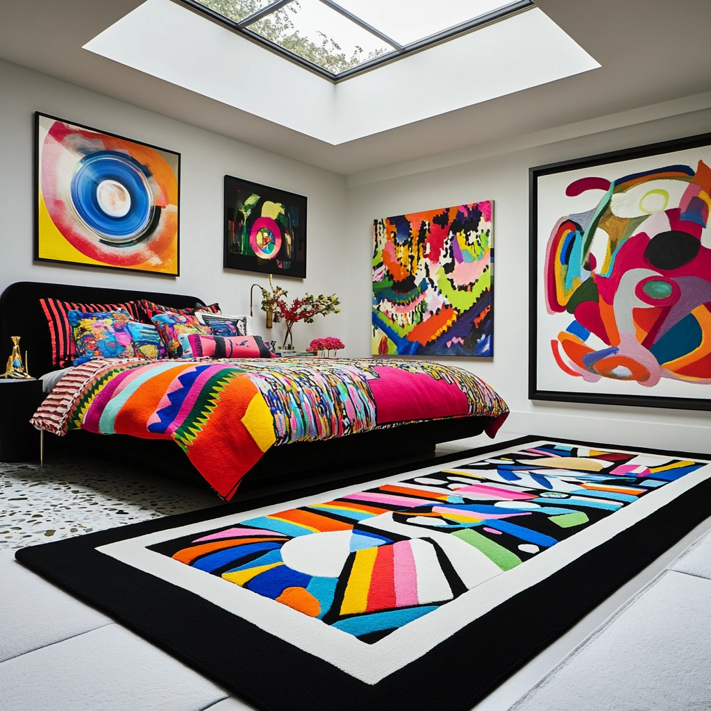 black and white rug bedroom 43