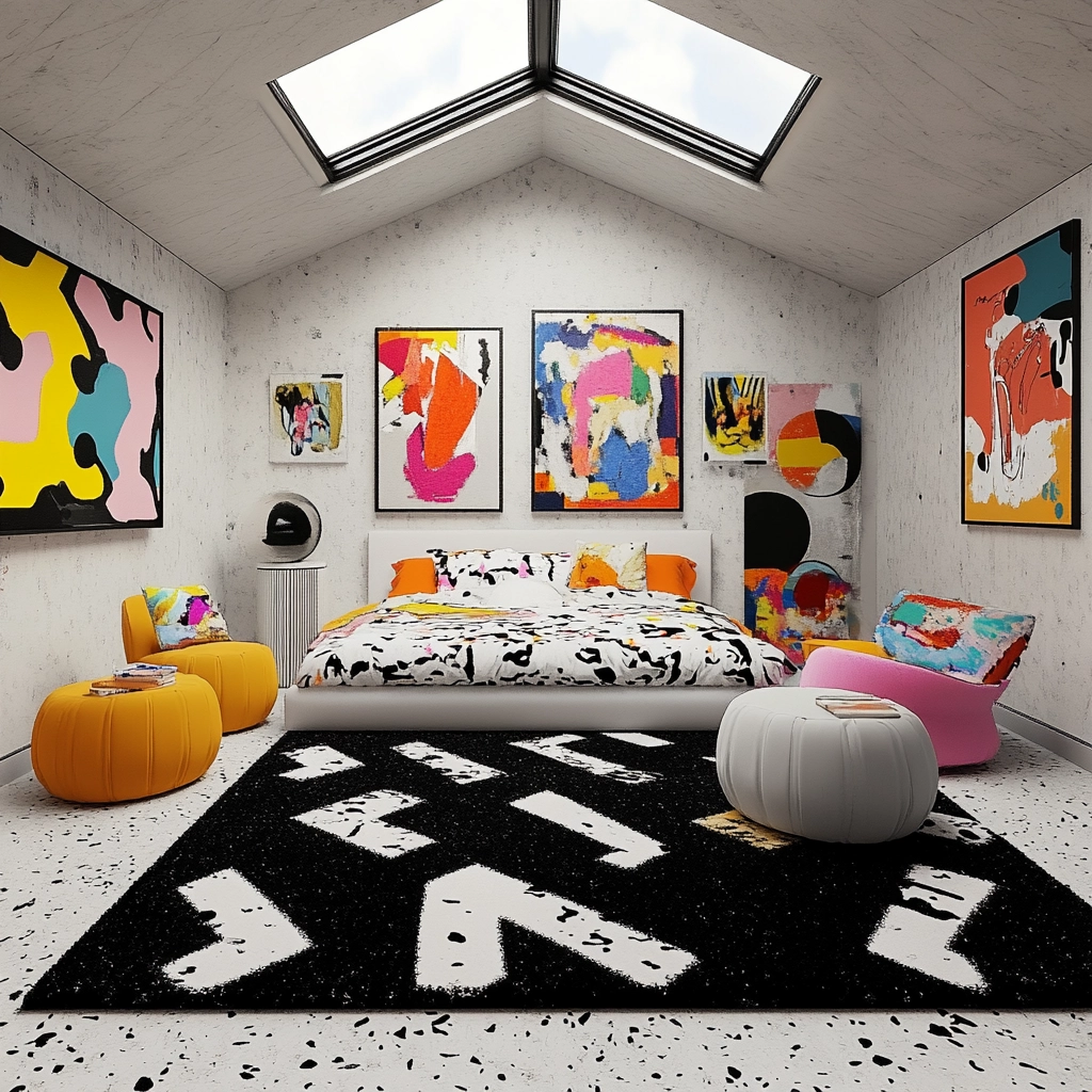 black and white rug bedroom 44