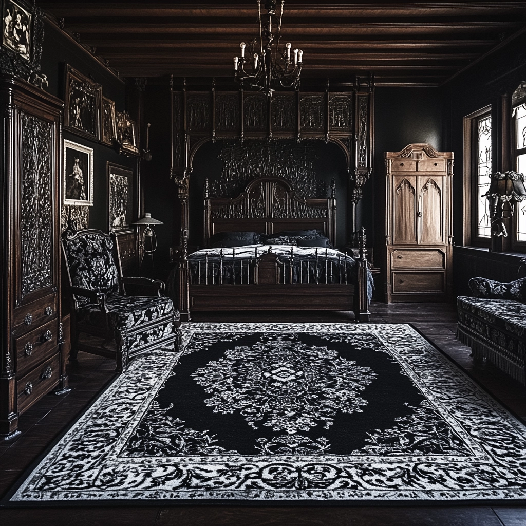 black and white rug bedroom 46
