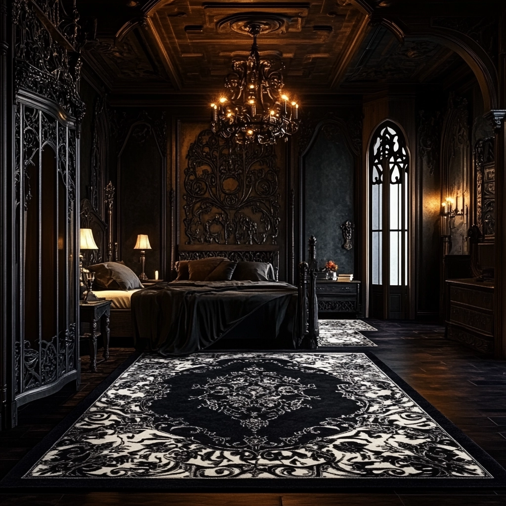 black and white rug bedroom 47
