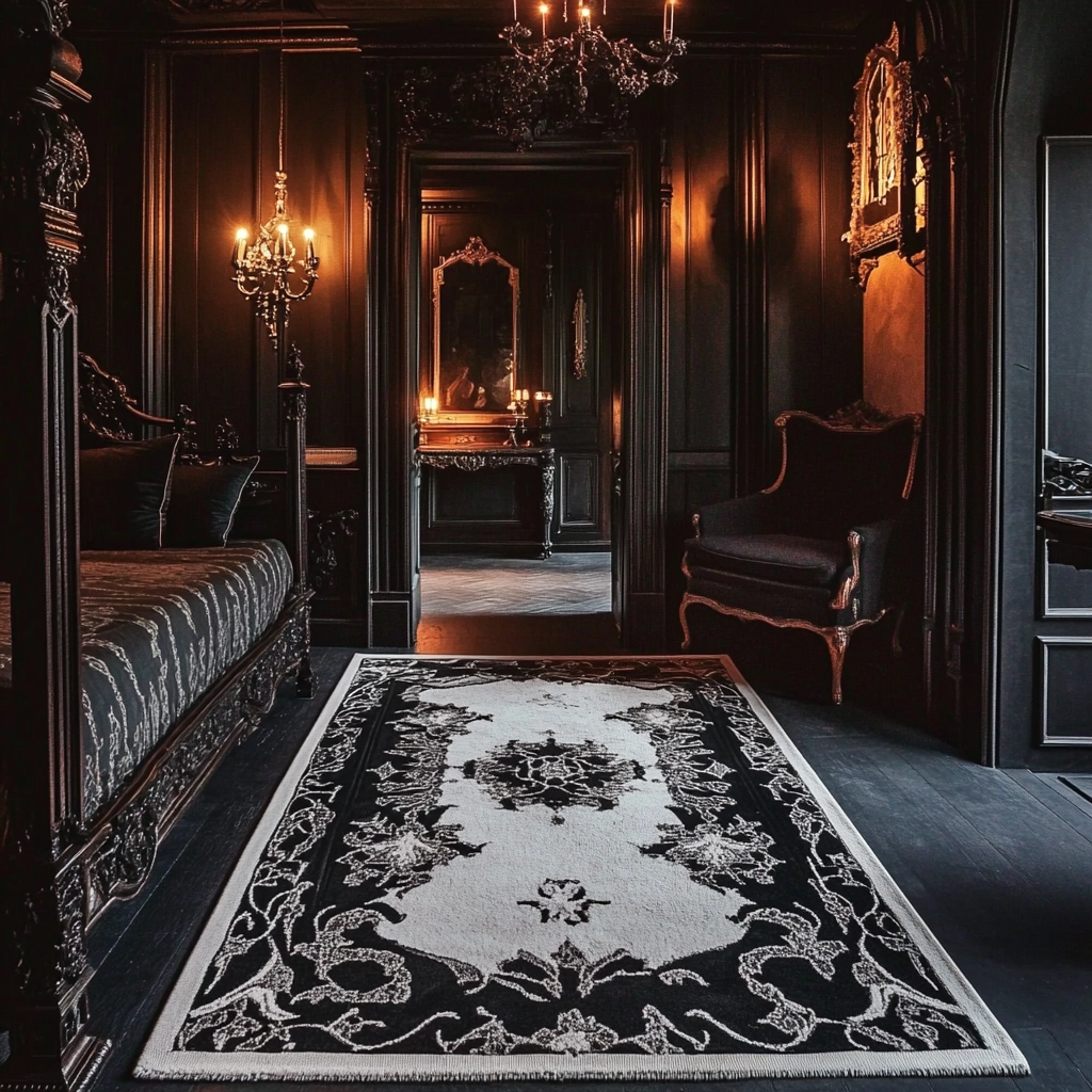 black and white rug bedroom 48