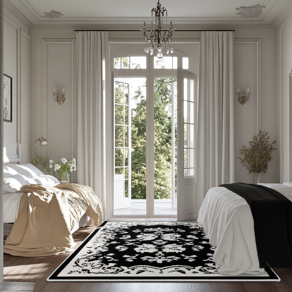 black and white rug bedroom 56