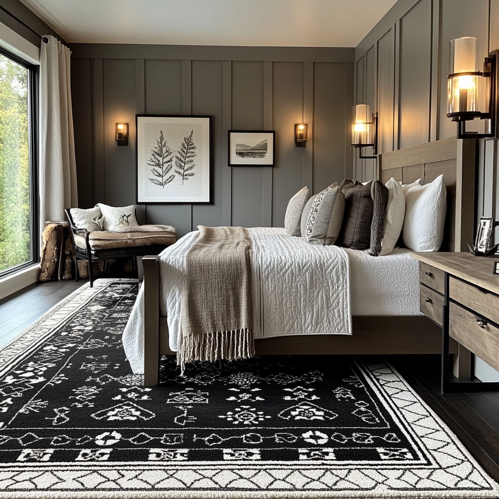 black and white rug bedroom 57