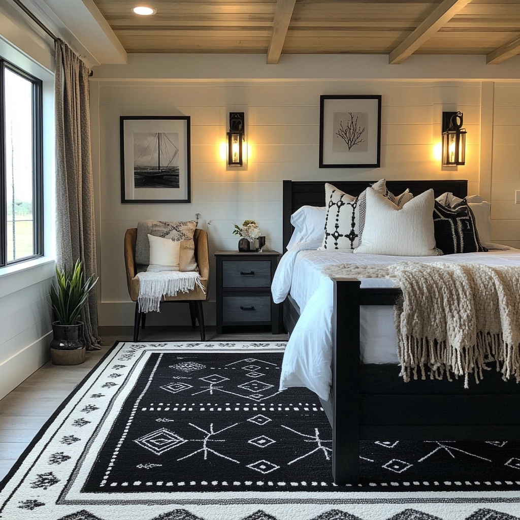 black and white rug bedroom 58