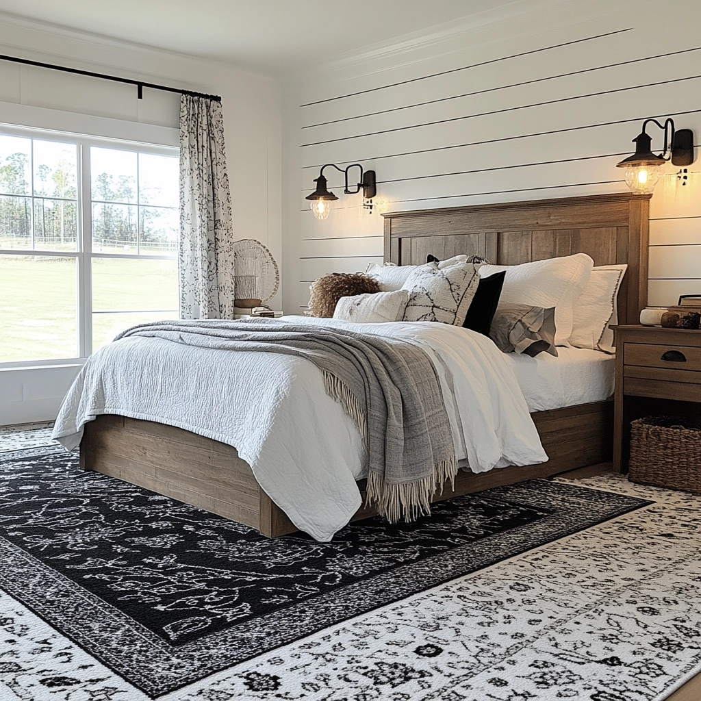 black and white rug bedroom 59