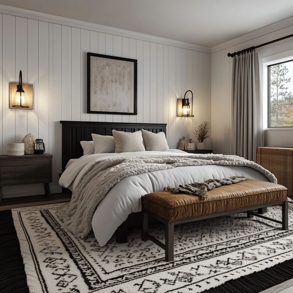 black and white rug bedroom 60
