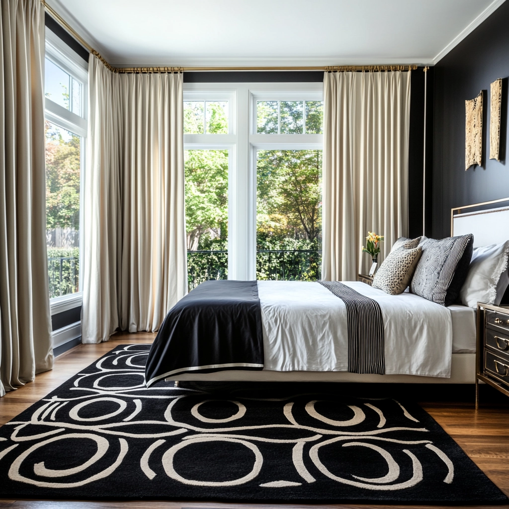 black and white rug bedroom 61