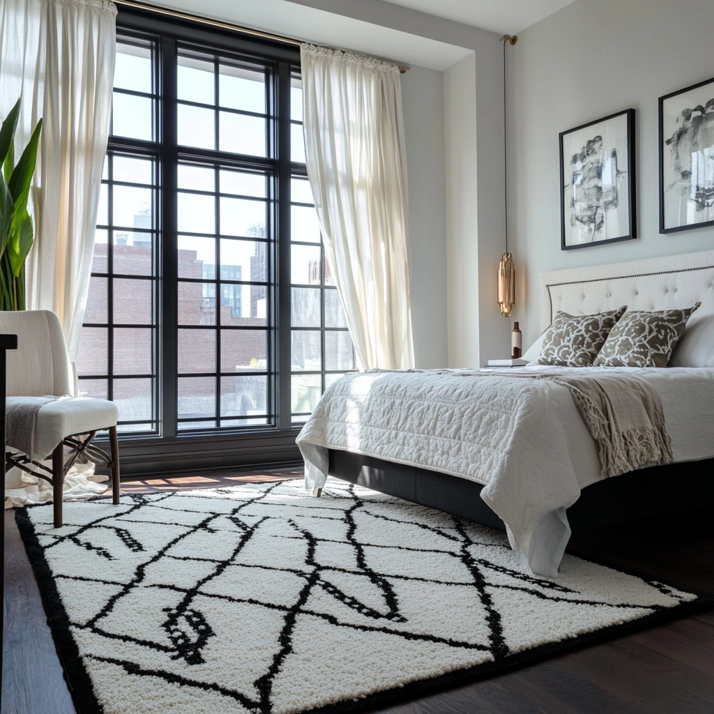black and white rug bedroom 62