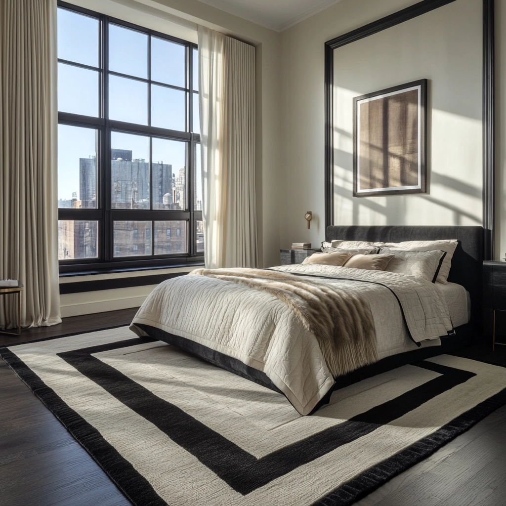 black and white rug bedroom 63