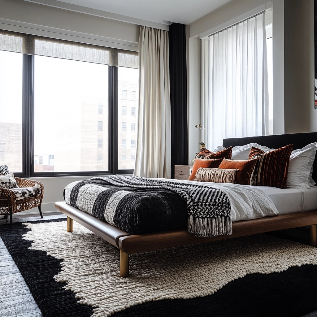black and white rug bedroom 64
