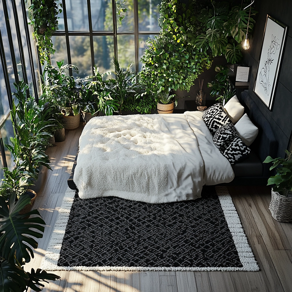 black and white rug bedroom 65