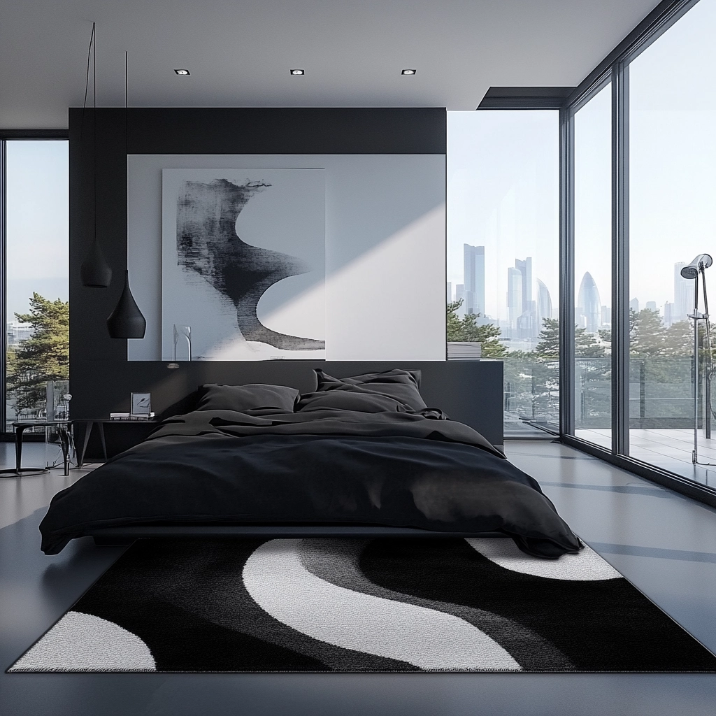 black and white rug bedroom 77