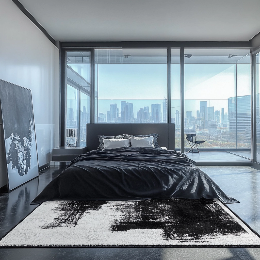 black and white rug bedroom 79