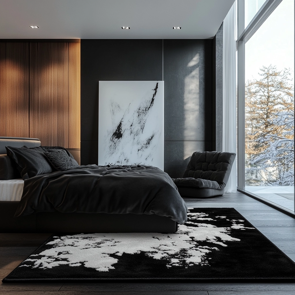 black and white rug bedroom 80