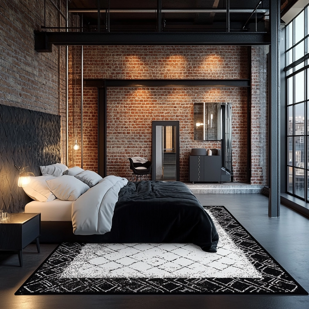 black and white rug bedroom 9