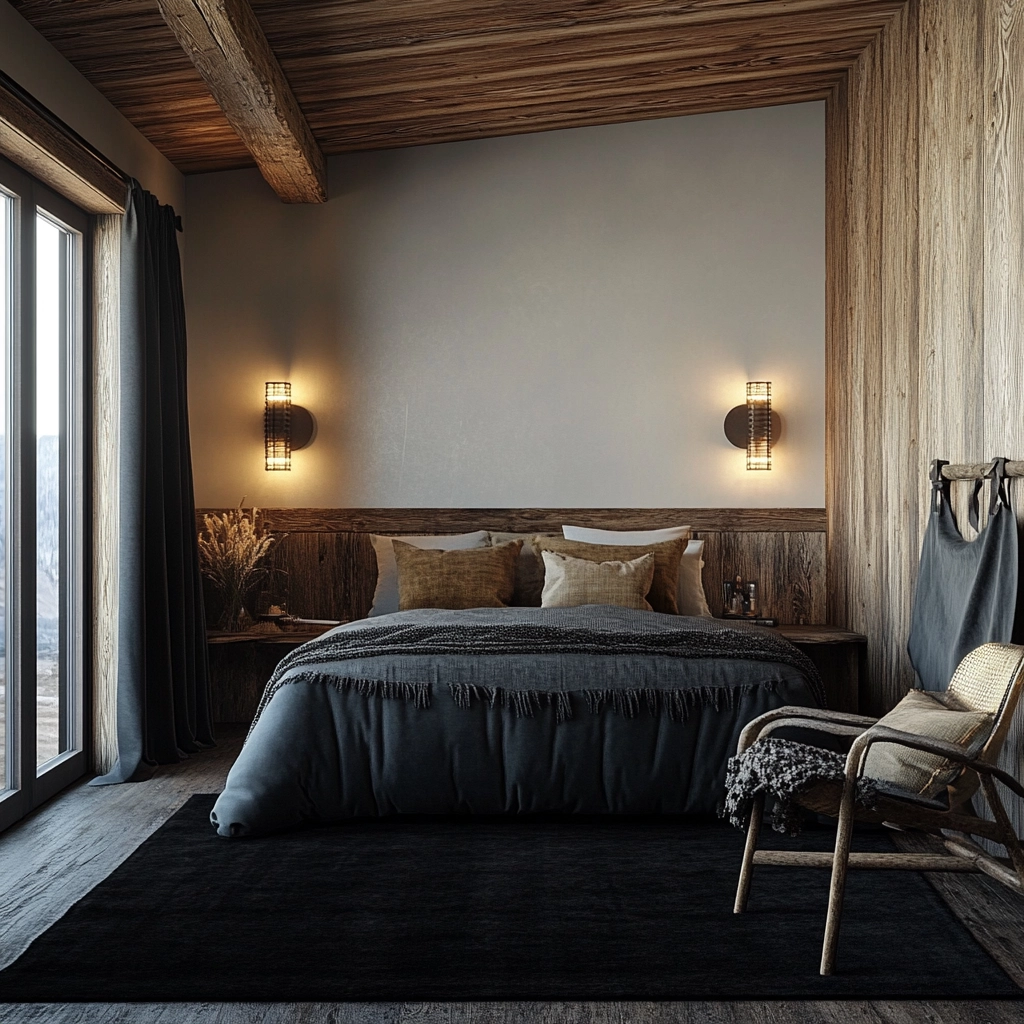 black rug bedroom 37