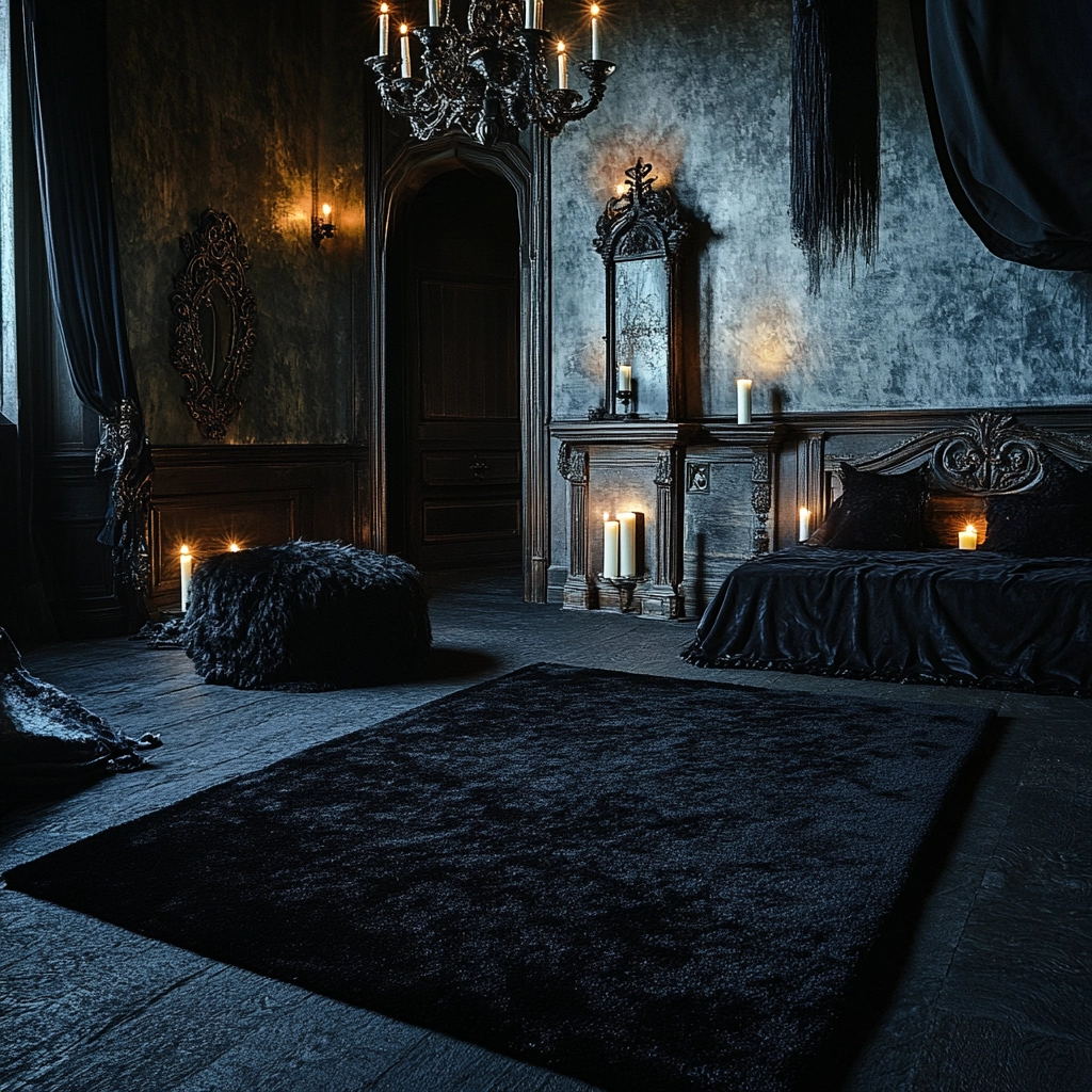 black rug bedroom 48