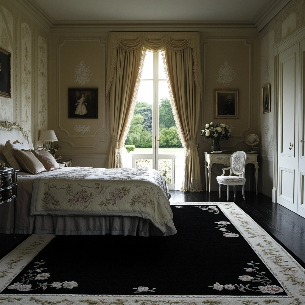 black rug bedroom 50