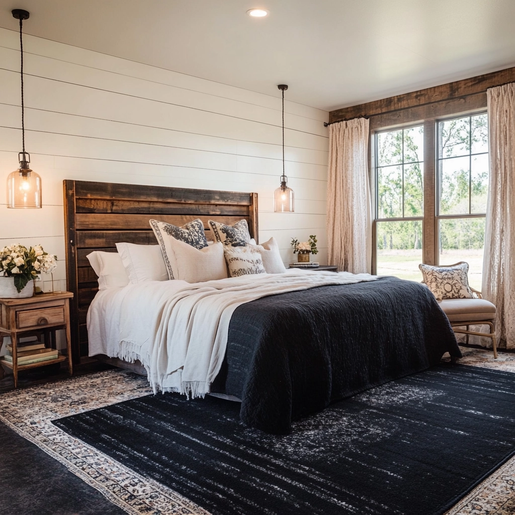 black rug bedroom 75